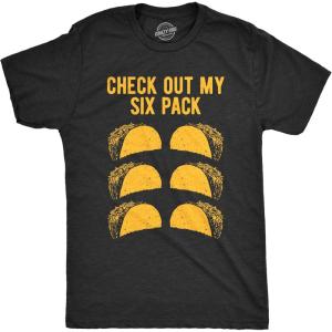 Mens Check Out My Six Pack T Shirt Funny Taco Tuesday Tee(Heather Black)