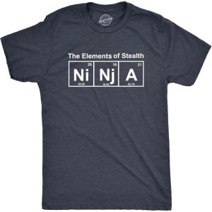 Mens Ninja Element of Stealth T Shirt Funny Adult Humor Graphic Nerdy Tees(Heather Navy)