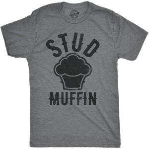 Mens Stud Muffin T Shirt Funny Graphic Tee for Guys Novelty Dad Joke Top(Dark Heather Grey)