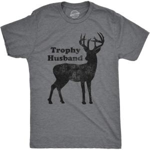 Mens Trophy Husband T Shirt Funny Hunting Buck Deer Fathers Day Tee(Dark Heather Grey)