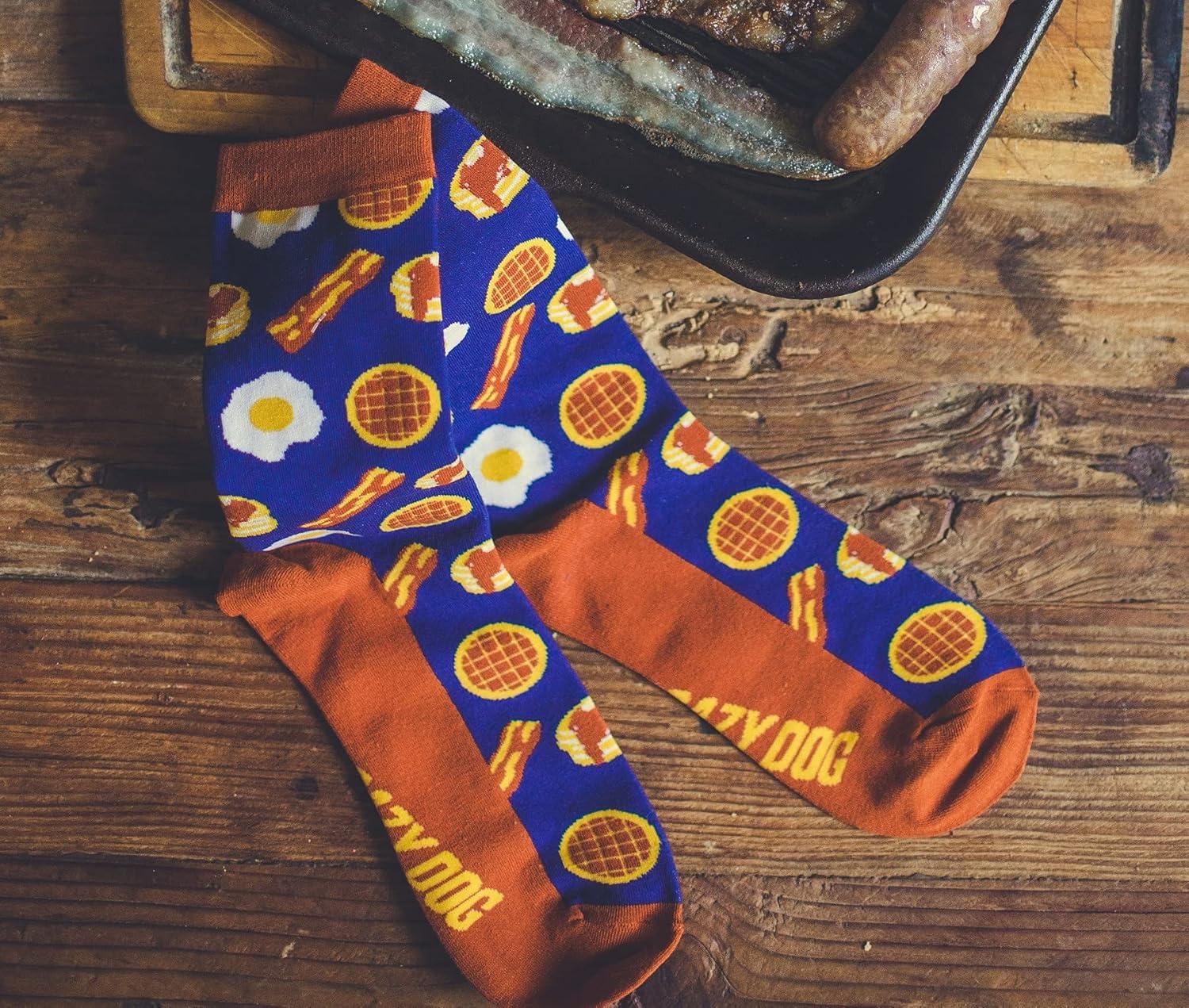 imageCrazy Dog TShirts Funny Novelty Socks for Men Cool Designs for Guys with Fun HumorBacon and Eggs