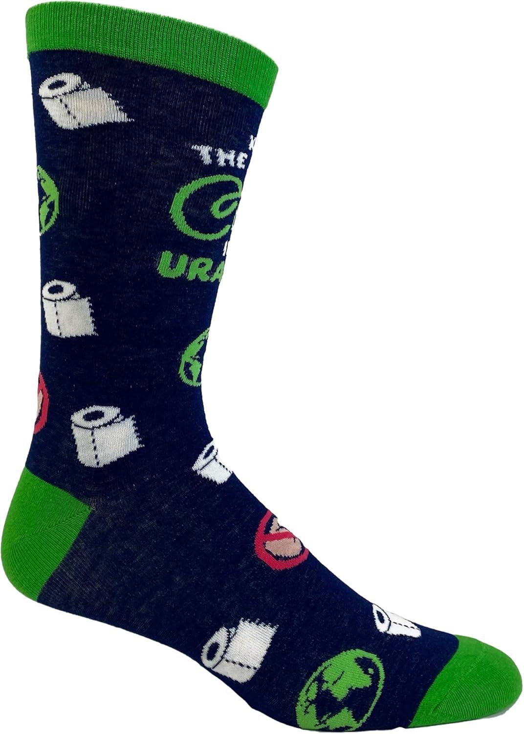imageCrazy Dog TShirts Funny Uranus Socks for Men Keep the Earth Clean Toilet Humor Crew Socks Soft Cotton Blend Space Graphic Footwear with Eco Message and Planet Design