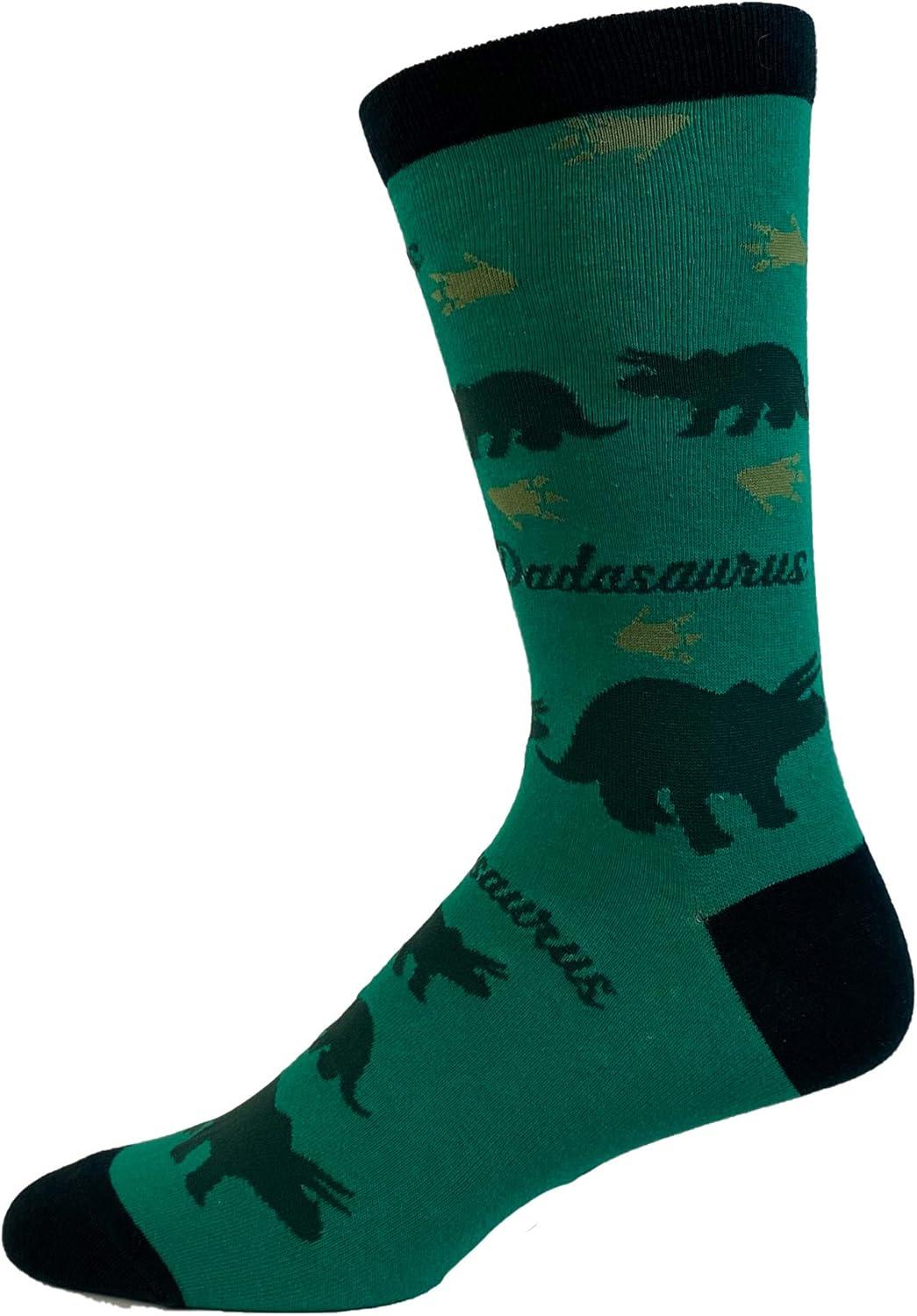 imageCrazy Dog TShirts Mens Funny Dad Socks Fathers Day Graphic Novelty FootwearDadasaurus Green