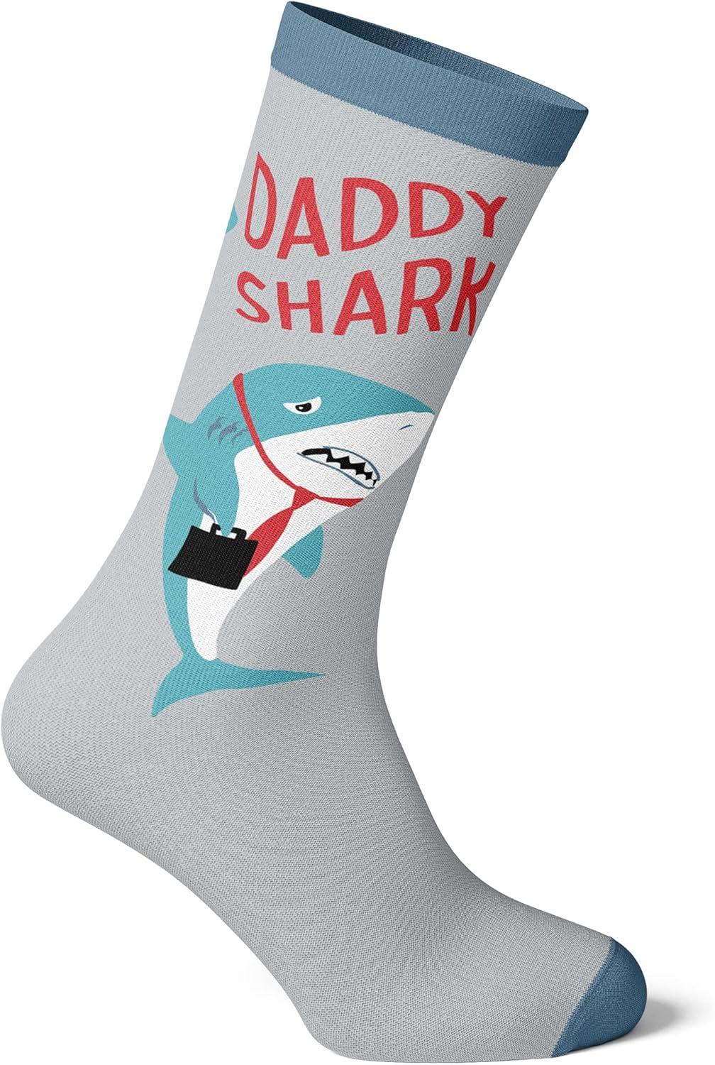 imageCrazy Dog TShirts Mens Funny Dad Socks Fathers Day Graphic Novelty FootwearDaddy Shark Grey Ver