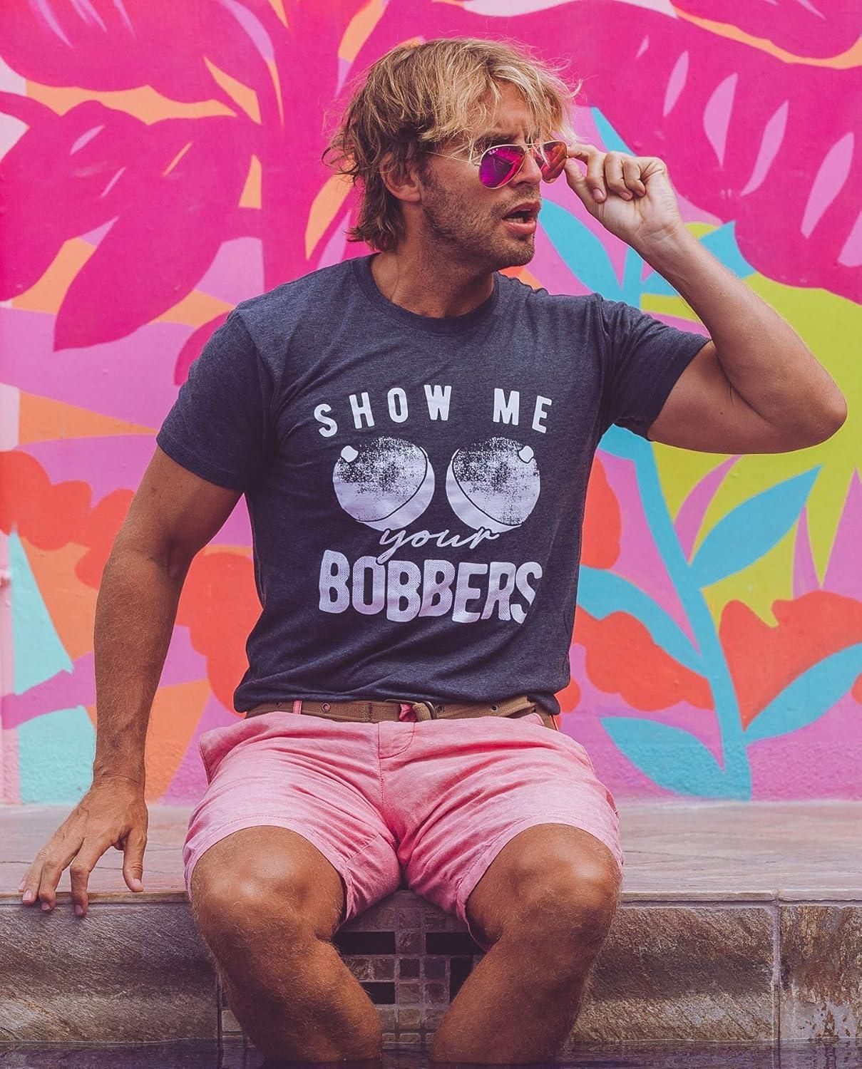 imageMens Funny Show Me Your Bobbers TShirt Cool Fishing TeeHeather Navy