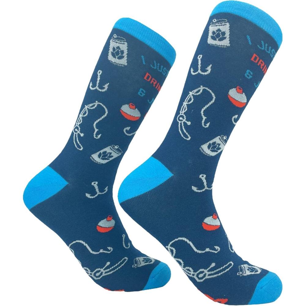 imageCrazy Dog TShirts Mens Funny Dad Socks Fathers Day Graphic Novelty FootwearBeer and Rod