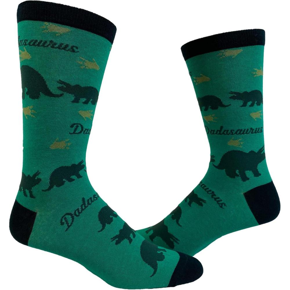 imageCrazy Dog TShirts Mens Funny Dad Socks Fathers Day Graphic Novelty FootwearDadasaurus Green