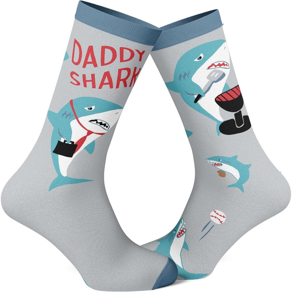 imageCrazy Dog TShirts Mens Funny Dad Socks Fathers Day Graphic Novelty FootwearDaddy Shark Grey Ver