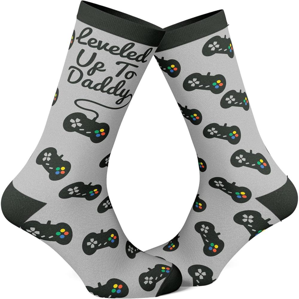 imageCrazy Dog TShirts Mens Funny Dad Socks Fathers Day Graphic Novelty FootwearLeveled to Daddy
