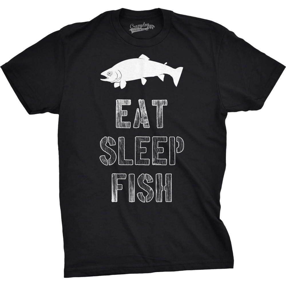 imageMens Eat Sleep Fish T Shirt Funny Sarcastic Novelty Fishing Lover Gift for DadBlack