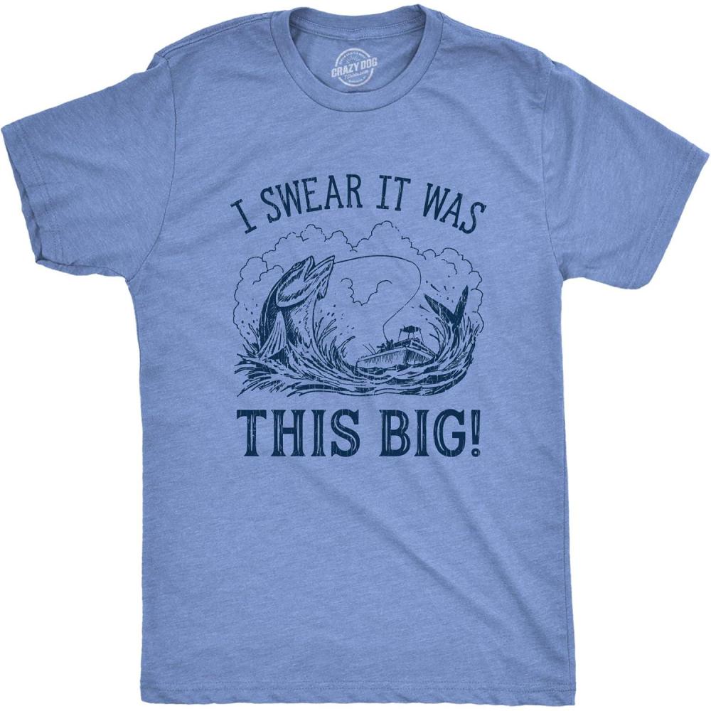 imageMens I Swear It was This Big T Shirt Funny Fish Story Fishing Joke FishermanLight Heather Blue