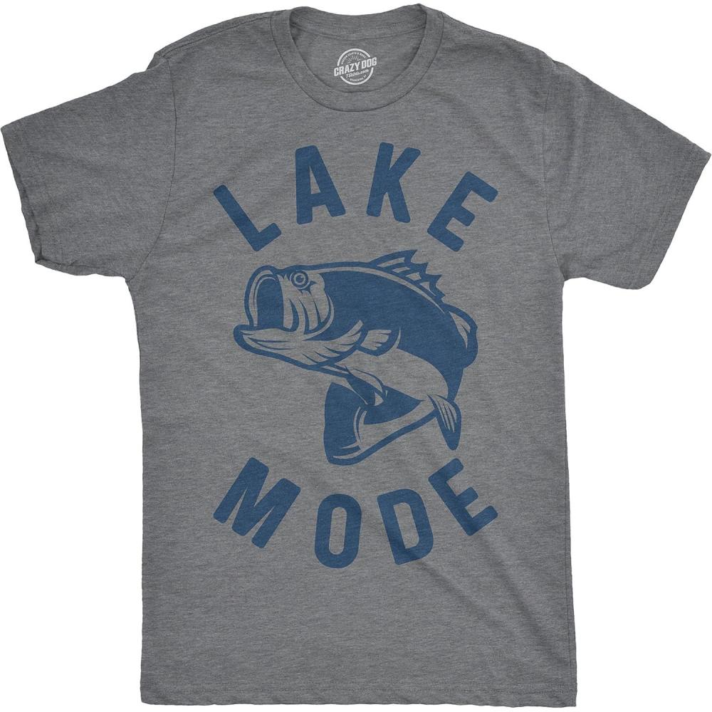 imageMens Lake Mode T Shirt Funny Summer Vacation Fishing Tee for GuysDark Heather Grey