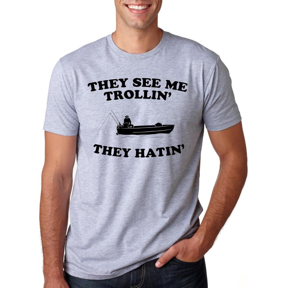 imageThey See Me Trollin T Shirt Funny Fishing Shirts Fish Jokes Summer CampingLight Heather Grey