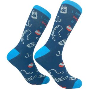 Crazy Dog T-Shirts Men’s Funny Dad Socks Fathers Day Graphic Novelty Footwear(Beer and Rod)