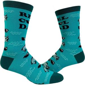 Crazy Dog T-Shirts Men’s Funny Dad Socks Fathers Day Graphic Novelty Footwear(Reel Cool Dad – Green)