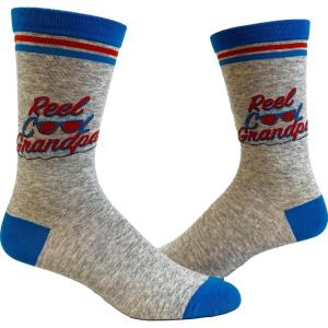 Crazy Dog T-Shirts Men’s Funny Dad Socks Fathers Day Graphic Novelty Footwear(Reel Cool Grandpa)