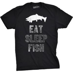 Mens Eat Sleep Fish T Shirt Funny Sarcastic Novelty Fishing Lover Gift for Dad(Black)