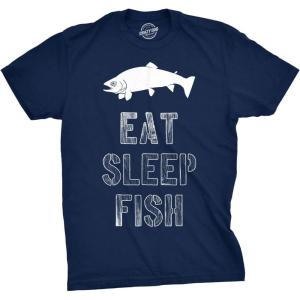 Mens Eat Sleep Fish T Shirt Funny Sarcastic Novelty Fishing Lover Gift for Dad(Navy)