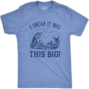 Mens I Swear It was This Big T Shirt Funny Fish Story Fishing Joke Fisherman(Light Heather Blue)