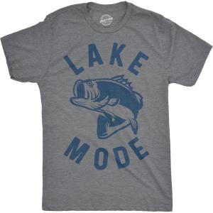 Mens Lake Mode T Shirt Funny Summer Vacation Fishing Tee for Guys(Dark Heather Grey)