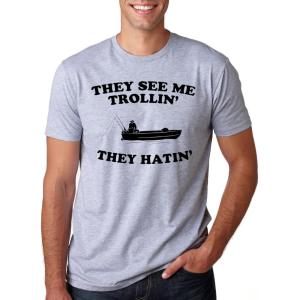 They See Me Trollin T Shirt Funny Fishing Shirts Fish Jokes Summer Camping(Light Heather Grey)