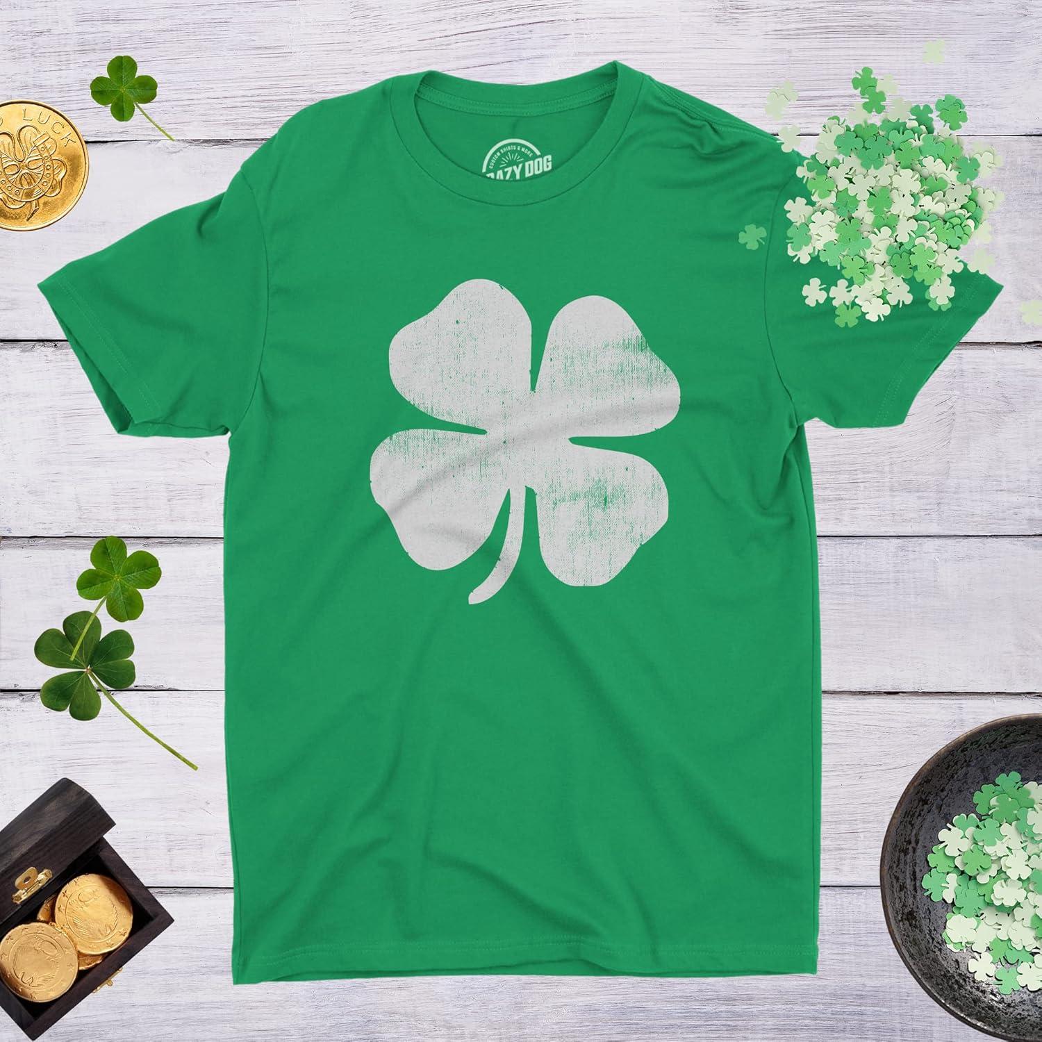 imageMens Novelty Saint Patricks T Shirt Funny Irish Tees Cool Party Tees for GuysHeather Green Four Leaf Clover