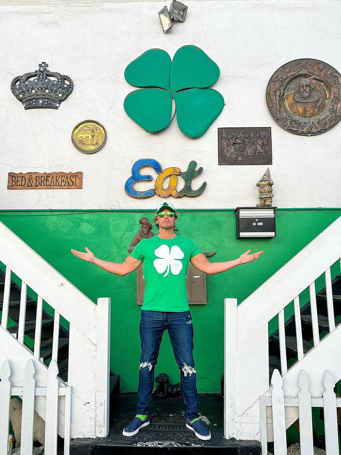 imageMens Novelty Saint Patricks T Shirt Funny Irish Tees Cool Party Tees for GuysHeather Green Four Leaf Clover