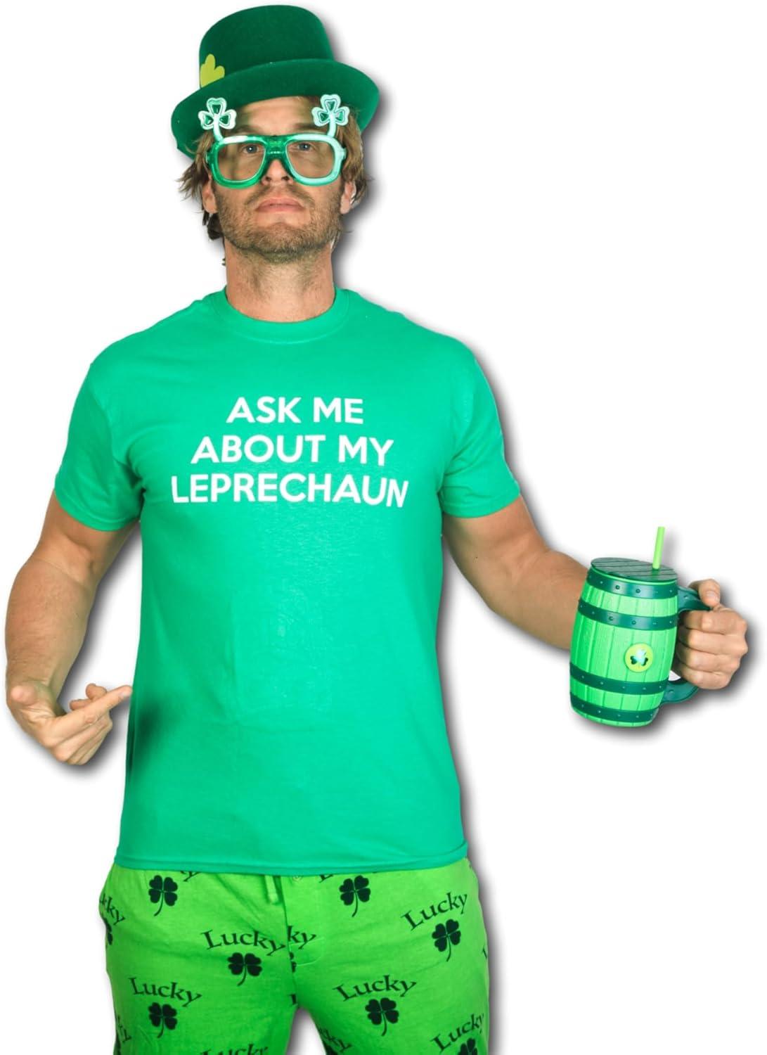 imageMens Novelty Saint Patricks T Shirt Funny Irish Tees Cool Party Tees for GuysHeather Green Leprechaun Flip