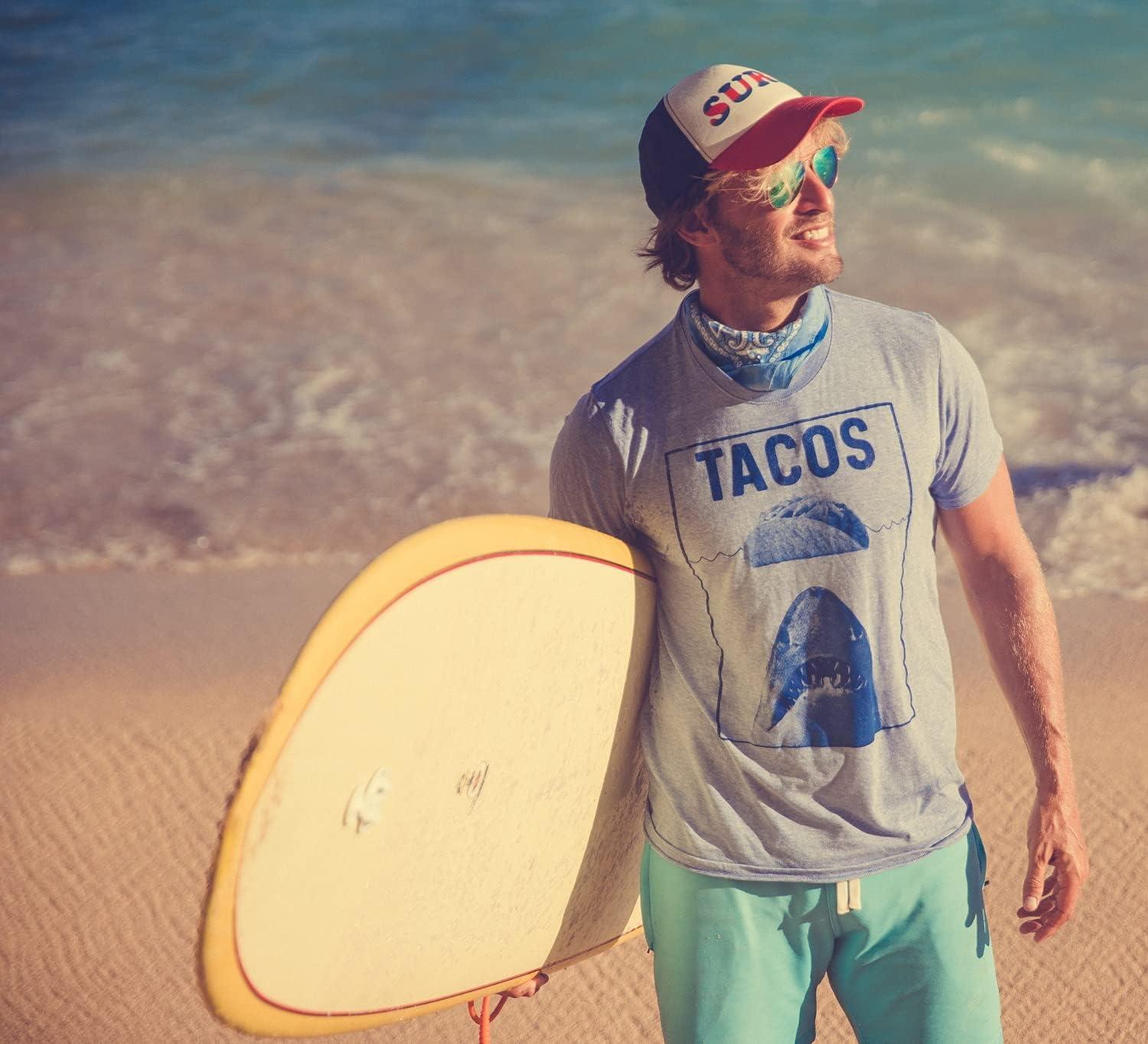 imageMens Tacos Shark T Shirt Funny Jaws Tee for GuysHeather Light Blue
