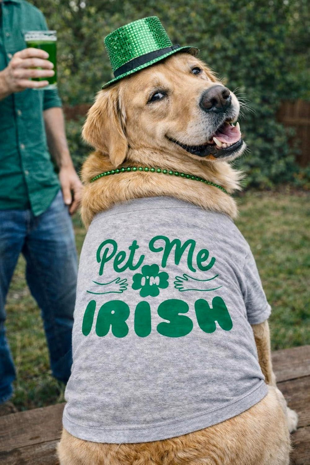 imageSt Patricks Day Dog Shirt Pet Me Im Irish Print Tee Soft Cotton Holiday Outfit Funny Dogs TShirt for Small and Large Pets Gray XLLarge