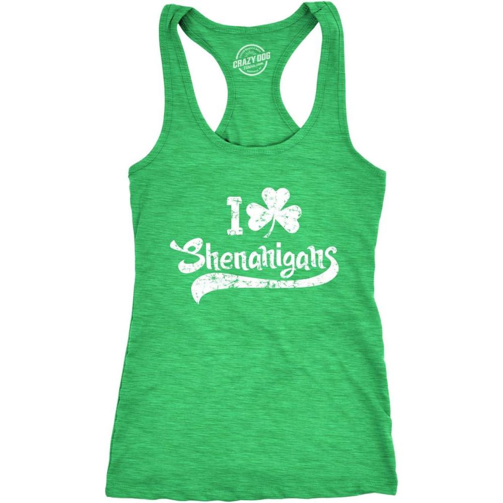 imageFunny St Patricks Day Tank Top for Women I Love Shenanigans Shamrock Racerback Irish Festival Party OutfitHeather Green