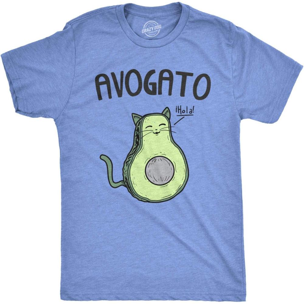 imageMens Avogato Funny T Shirt Avocado Cat Tee Cute Kitty Graphic Novelty HumorHeather Light Blue Avogato