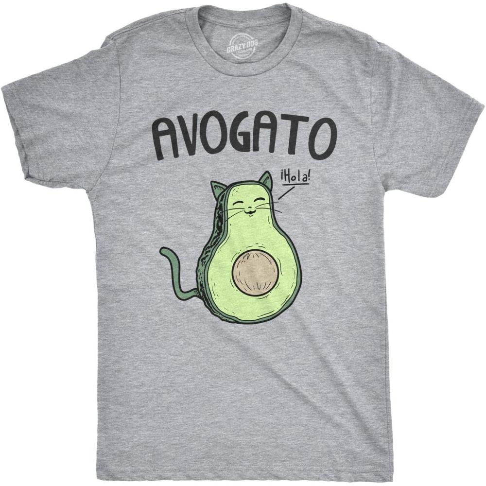 imageMens Avogato Funny T Shirt Avocado Cat Tee Cute Kitty Graphic Novelty HumorLight Heather Grey  Avogato