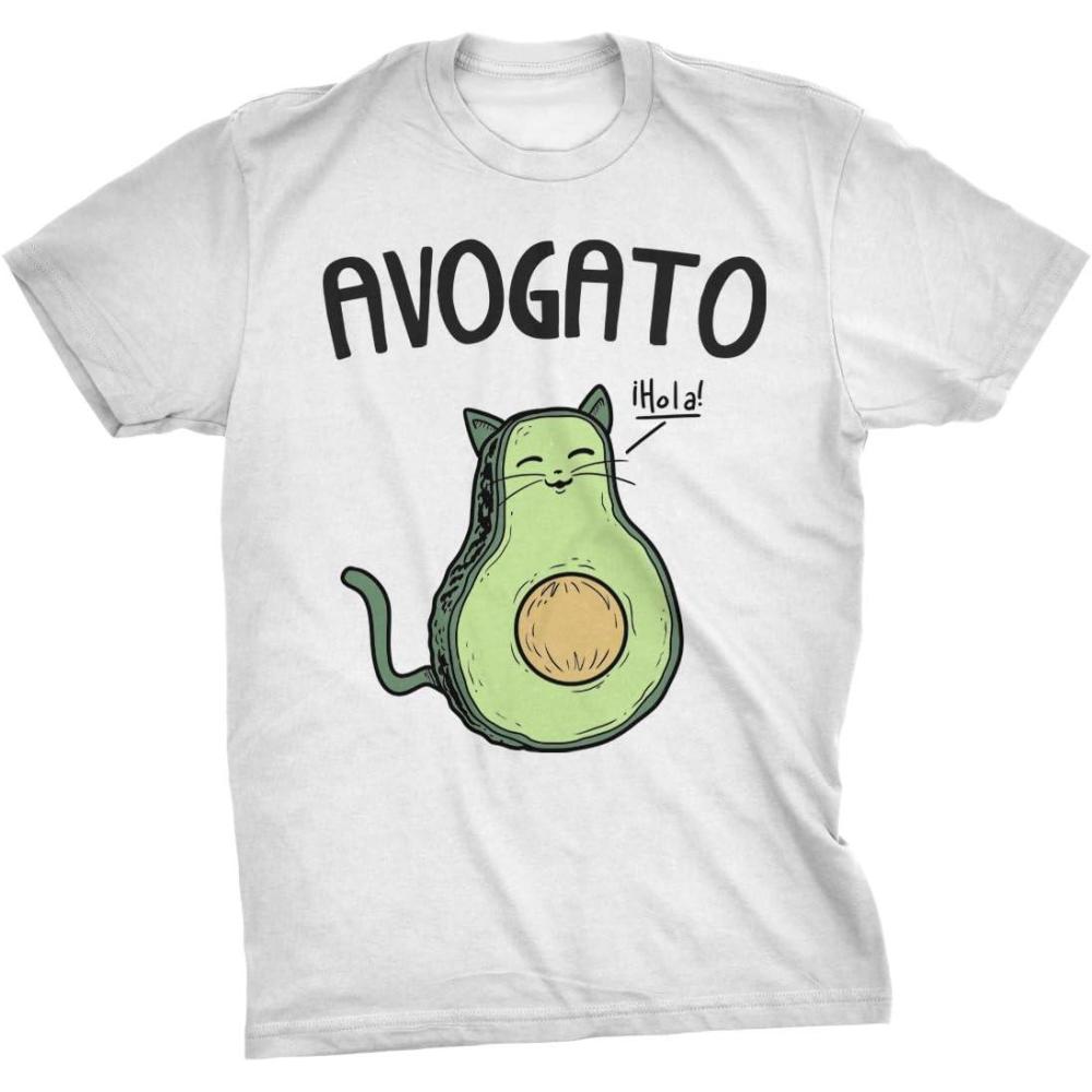 imageMens Avogato Funny T Shirt Avocado Cat Tee Cute Kitty Graphic Novelty HumorWhite  Avogato