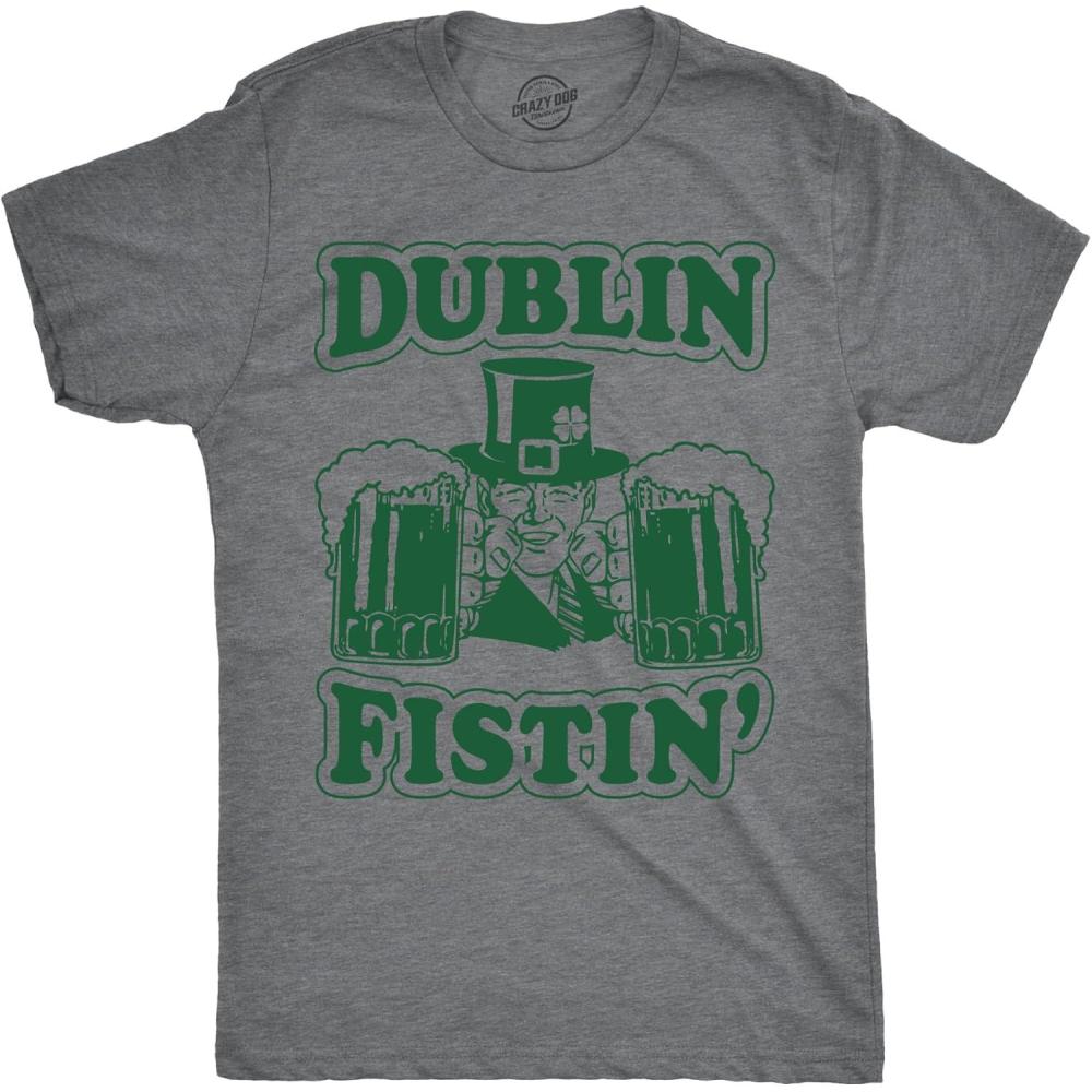 imageMens Novelty Saint Patricks T Shirt Funny Irish Tees Cool Party Tees for GuysDark Heather Grey Dublin Fistin