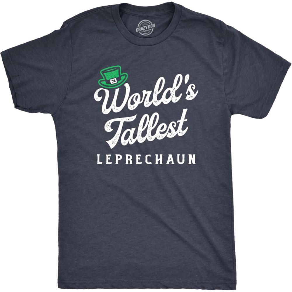 imageMens Novelty Saint Patricks T Shirt Funny Irish Tees Cool Party Tees for GuysHeather Navy Tallest Leprechaun Multicolor