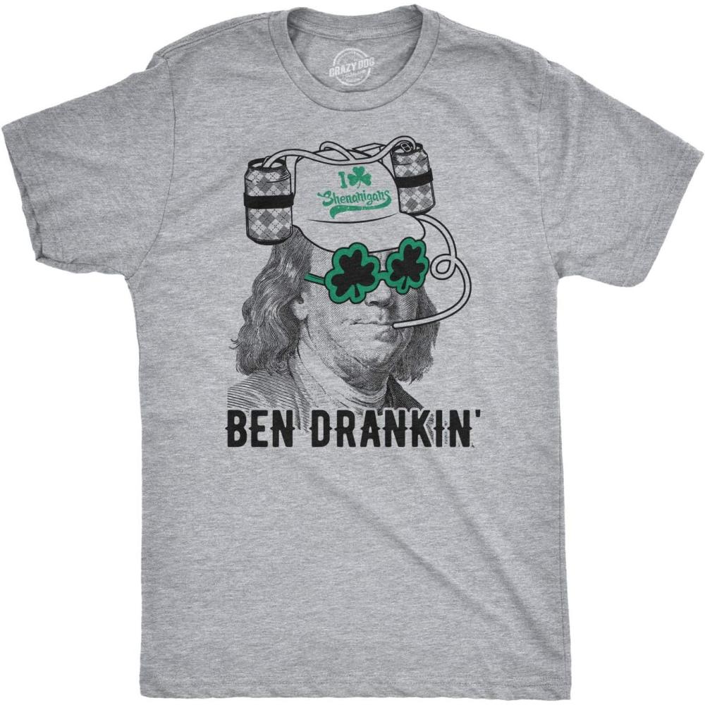 imageMens Novelty Saint Patricks T Shirt Funny Irish Tees Cool Party Tees for GuysLight Heather Grey Ben Drankin