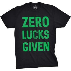 Funny St Paddy’s Day T Shirts for Men Hilarious Saint Patricks Day Shirts for Guys(Heather Black – Zero Lucks Given)
