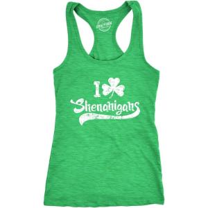 Funny St. Patrick’s Day Tank Top for Women – I Love Shenanigans Shamrock Racerback – Irish Festival Party Outfit(Heather Green)
