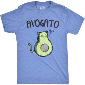 Mens Avogato Funny T Shirt Avocado Cat Tee Cute Kitty Graphic Novelty Humor(Heather Light Blue – Avogato)