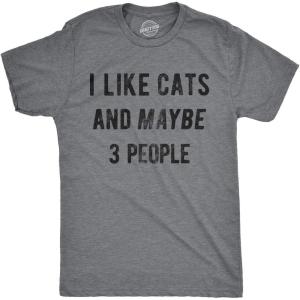 Mens I Like Cats and Maybe 3 People T Shirt Funny Pet Lover Tee for Guys(Dark Heather Grey)