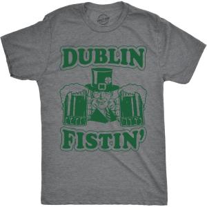 Mens Novelty Saint Patricks T Shirt Funny Irish Tees Cool Party Tees for Guys(Dark Heather Grey – Dublin Fistin)