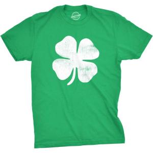 Mens Novelty Saint Patricks T Shirt Funny Irish Tees Cool Party Tees for Guys(Heather Green – Four Leaf Clover)