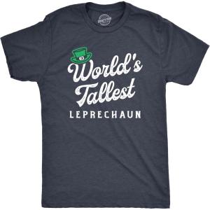 Mens Novelty Saint Patricks T Shirt Funny Irish Tees Cool Party Tees for Guys(Heather Navy – Tallest Leprechaun Multicolor)