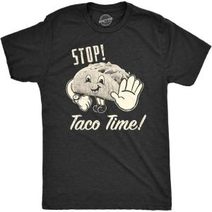 Mens Stop Taco Time T Shirt Funny Mexican Food Tee for Guys(Heather Black)