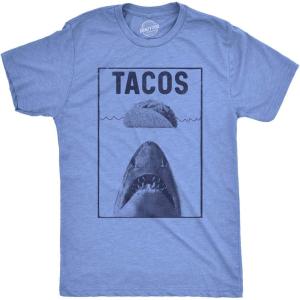 Mens Tacos Shark T Shirt Funny Jaws Tee for Guys(Heather Light Blue)