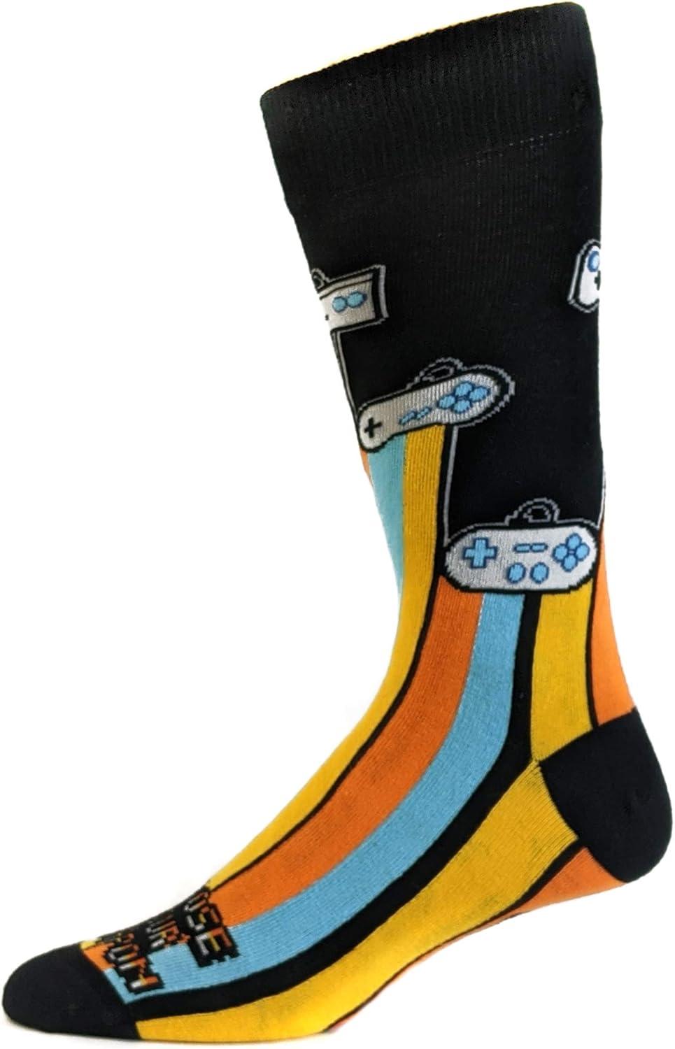 imageFunny Gamer Crew Socks for Men Retro Video Game Controller Print Cool Gaming Socks Novelty Gift for Gamers Nerds and Geeks