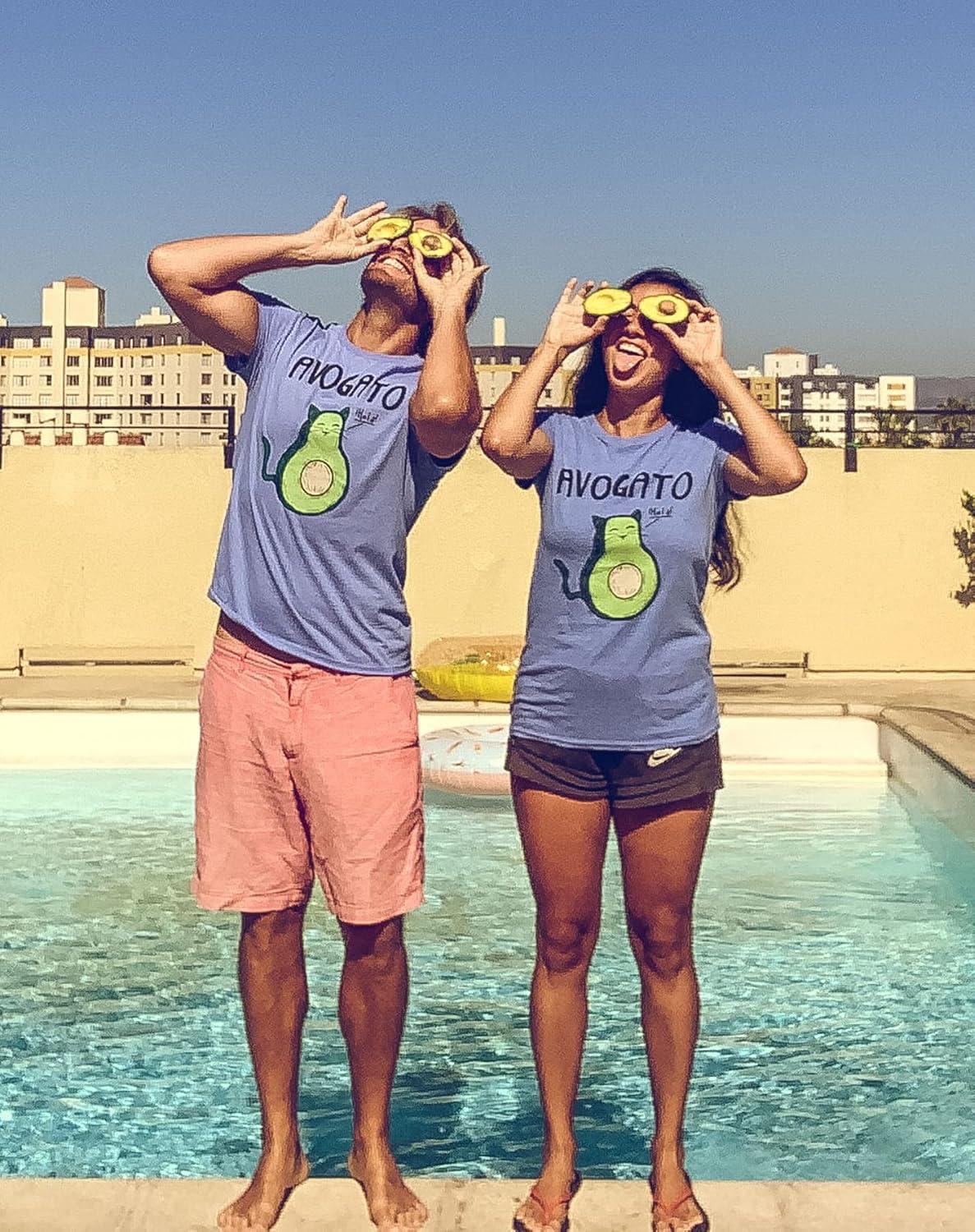 imageWomens Avogato Funny T Shirt Avocado Cat Cute Face Graphic Novelty Tee for GirlsHeather Light Blue Avogato