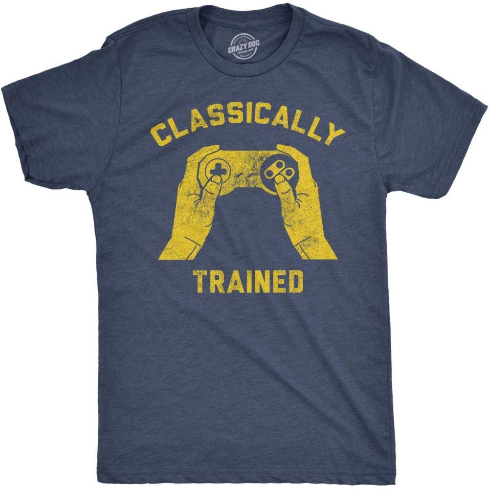 imageMens Classically Trained T Shirt Funny Gaming Gift Nerd Gamer Retro Geek TeeHeather Navy  Classically Trained