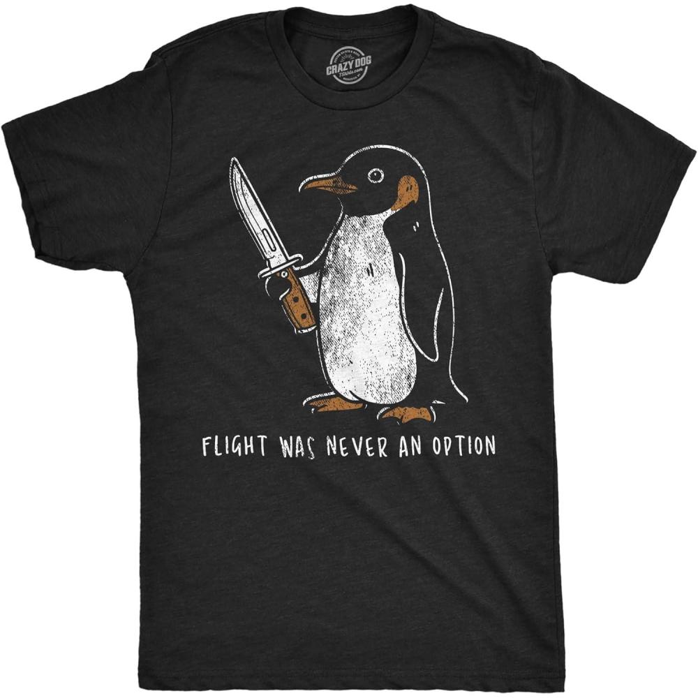 imageMens Funny T Shirts Flight was Never an Option Sarcastic Penguin Graphic Novelty Tee for Men